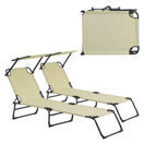 2er Set Sonnenliege Lomeda mit Sonnendach 187x53x27cm Creme