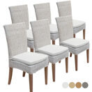 Esszimmerstühle Cardine Rattan leinen weiss mit Stitzkissen - 6er Set