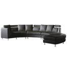 7-Sitzer Sofa Leder schwarz halbrund mit Ottomane ROTUNDE