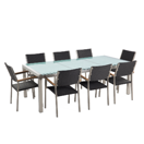 Gartenmöbel Set Crashglas 220 x 100 cm 8-Sitzer Stühle Rattan schwarz GROSSETO