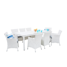 Gartenmöbel Set Rattan weiss 220 x 100 cm 8-Sitzer Auflagen grau ITALY