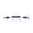 Lounge Set Akazienholz weiss 4-Sitzer Auflagen marineblau BALTIC