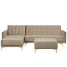 Schlafsofa Samtstoff sandbeige rechtsseitig mit Ottomane ABERDEEN