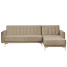 Ecksofa linksseitig Samtstoff sandbeige Schlaffunktion ABERDEEN