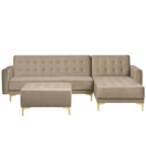 Schlafsofa Samtstoff sandbeige linksseitig mit Ottomane ABERDEEN