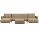 Schlafsofa U-förmig Samtstoff sandbeige mit Ottomane ABERDEEN