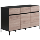 Sideboard heller Holzfarbton / schwarz 3 Schränke 3 Schubladen SYDNEY