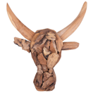 Wanddekoration Teakholz hellbraun Stierkopf-Form BULL HEAD