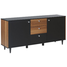 Sideboard schwarz / dunkler Holzfarbton 3 Schubladen 2 Schränke KURO