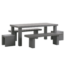 Gartenmöbel Set Beton grau 6-Sitzer 2 Bänke T-Form 2 Hocker TARANTO