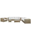 Lounge Set Rattan hellbraun 8-Sitzer Auflagen cremeweiss MAESTRO II