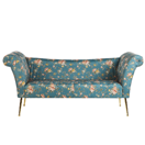 Chaiselongue Samtstoff seeblau Blumenmuster NANTILLY