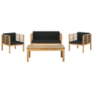 Lounge Set Akazienholz hellbraun 4-Sitzer Auflagen schwarz PACIFIC