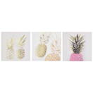 Leinwandbild rosa / gold Ananas-Motiv 3er Set 30 x 30 cm APESIKA