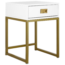 Beistelltisch weiss / gold 1 Schublade quadratisch 40 x 40 x 57 cm LARGO