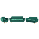 Sofa Set Samtstoff abnehmbarer Bezug grün 6-Sitzer BERNES