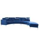 7-Sitzer Sofa Samtstoff dunkelblau halbrund mit Ottomane ROTUNDE