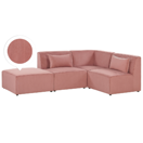 Ecksofa Cord rosa linksseitig mit Ottomane 3-Sitzer LEMVIG