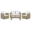 Lounge Set Rattan hellbraun 4-Sitzer Auflagen cremeweiss LUCA