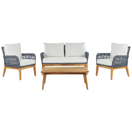 Lounge Set Akazienholz hellbraun / dunkelblau 4-Sitzer Auflagen cremeweiss MERANO II