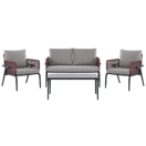 Lounge Set Aluminium schwarz / burgunderrot 4-Sitzer Auflagen grau SCIACCA