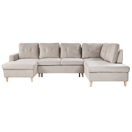 Schlafsofa U-förmig Samtstoff beige mit Stauraum LERUM