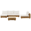 Lounge Set Rattan natürlich 4-Sitzer rechtsseitig Auflagen cremeweiss VARALLO