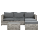 Lounge Set Rattan hellgrau 5-Sitzer rechtsseitig Auflagen grau SABBIA