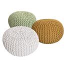 Pouf 55 cm Strick Grobstrick-Optik neon & gelb & weiss - 3er Set