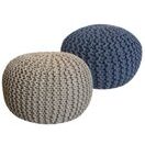 Pouf Grobstrick Optik 55 x 37 cm beige & blau - 2er Set