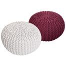 Pouf Grobstrick Optik 55 x 37 cm weiss & bordeux - 2er Set