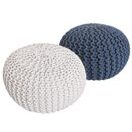 Pouf Grobstrick-Optik weiss & blau - 2er Set