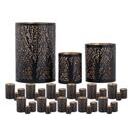 Windlicht 3er Set Masterbox 12x 3teilig Kerzenständer Forest Teelichthalter rund schwarz gold