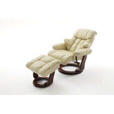 Relax-Sessel mit Hocker CALGARY creme - walnussfarbig