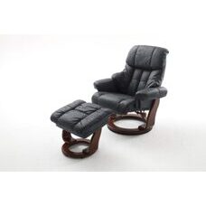 Relax-Sessel mit Hocker CALGARY schwarz - walnussfarbig