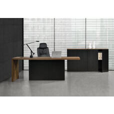 Schreibtisch Gent Chefzimmer Set 220x80 cm mit 2 Büroschränken Schwarz / Holzfarben