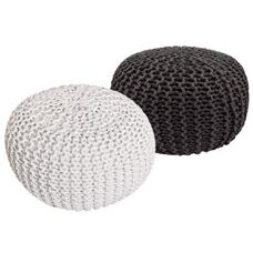 Pouf Grobstrick Optik 55 x 37 cm weiss & grau - 2er Set