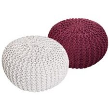 Pouf Grobstrick Optik 55 x 37 cm weiss & bordeux - 2er Set