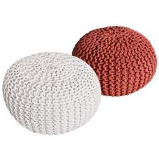 Pouf Grobstrick Optik 55 x 37 cm weiss & terracotta - 2er Set