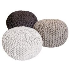 Pouf 55 cm Strick Grobstrick-Optik braun & beige & weiss - 3er Set