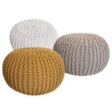 Pouf 55 cm Strick Grobstrick-Optik weiss & beige & gelb - 3er Set