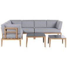 Lounge Set Aluminium heller Holzfarbton 6-Sitzer rechtsseitig Auflagen grau RIMA