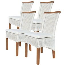 Esszimmerstühle Rattan weiss Perth mit Sitzkissen - 4er Set