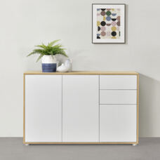 Sideboard Paarl 74x117x36 cm mt 2 Schubladen und 3 Schranktüren Eiche/Weiss