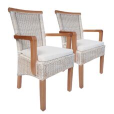 Esszimmerstühle Rattan weiss Perth mit Sitzkissen - 2er Set