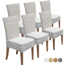 Esszimmerstühle Cardine Rattan leinen weiss mit Stitzkissen - 6er Set