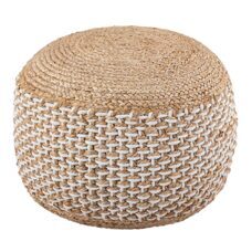 Sitzpouf rund 50x50 cm Jute natur weiss