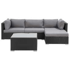 Lounge Set Rattan schwarz 4-Sitzer linksseitig SANO II