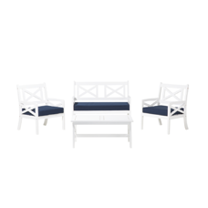 Lounge Set Akazienholz weiss 4-Sitzer Auflagen marineblau BALTIC