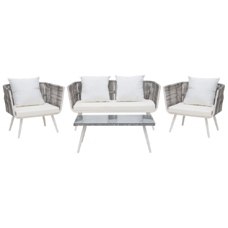 Lounge Set Rattan grau meliert 4-Sitzer Auflagen cremeweiss RAGUSA